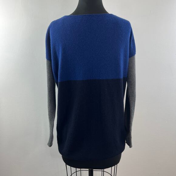 VINCE Blue Gray Black Sweater Wool Knit Round Neck Drop Shoulder Size X-Small XS - Picture 7 of 10